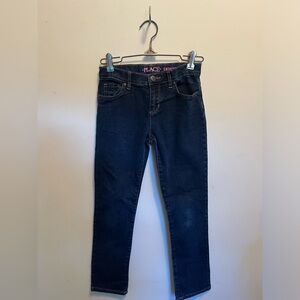 Place, girls youth dark blue skinny jeans with heart detailing on buttons.
